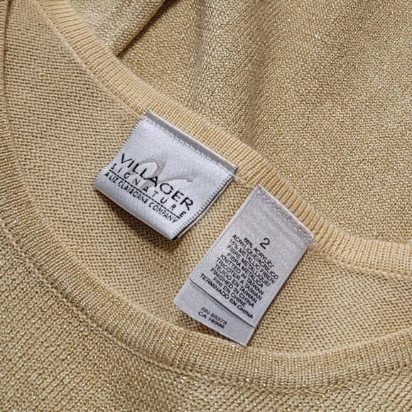 Vintage Villager Signature Liz Claiborne Yellow And Gold Metallic Top Size 2X - Picture 3 of 5